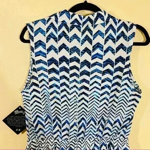 NWT BeBop Zig Zag Cinch Waist Sleeveless Quarter Button Mini Shirt Dress Size L - Picture 9 of 14